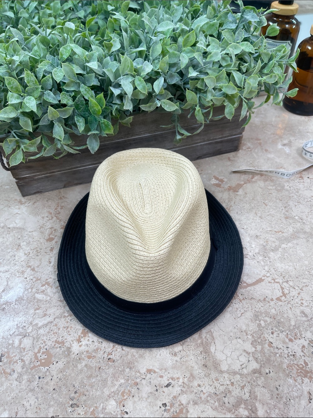 bebe Two-Tone Straw Fedora Hat in Natural and Black